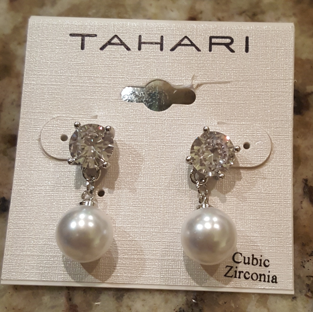 Tahari Pearl And Cubic Zirconia Drop Earrings